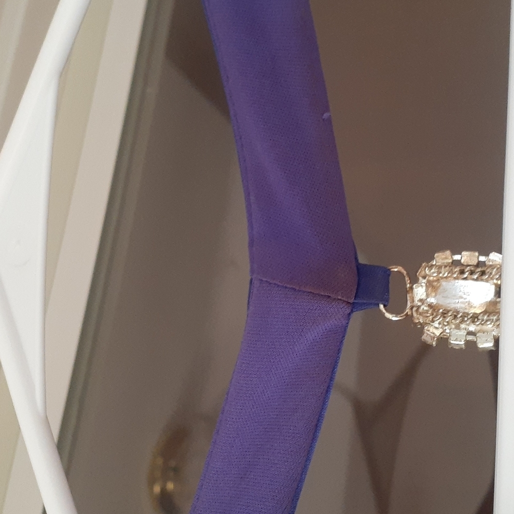 Deb Purple Satin Ruched Halter Mini Dress Rhinestone Back Party Cocktail SIZE S - Picture 3 of 7